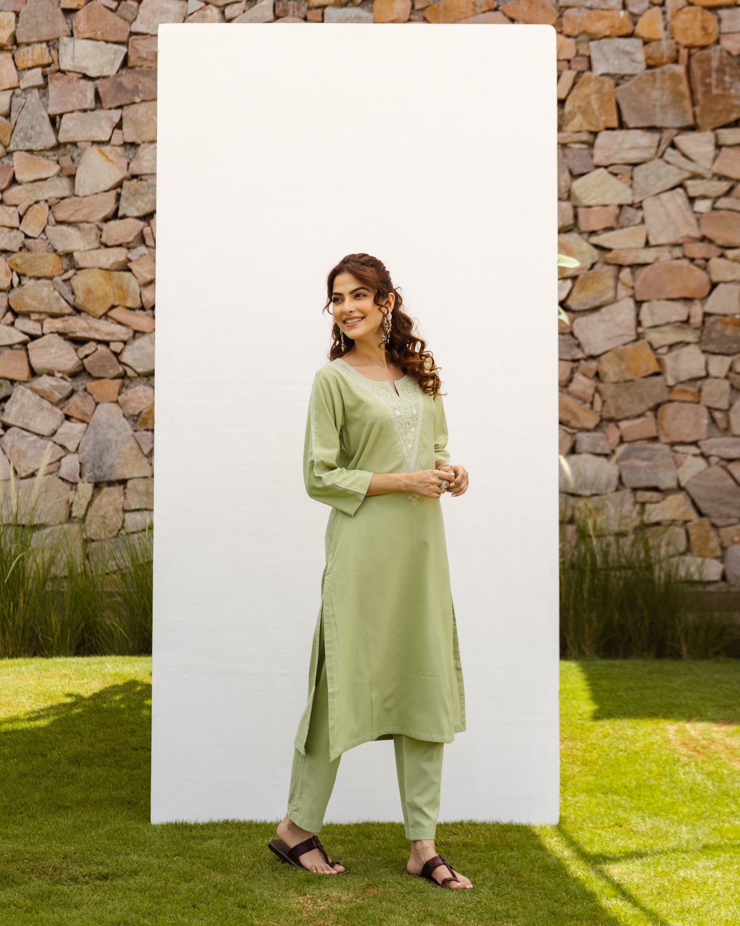 Soft Green South Handloom Complete Suit Set For Women's