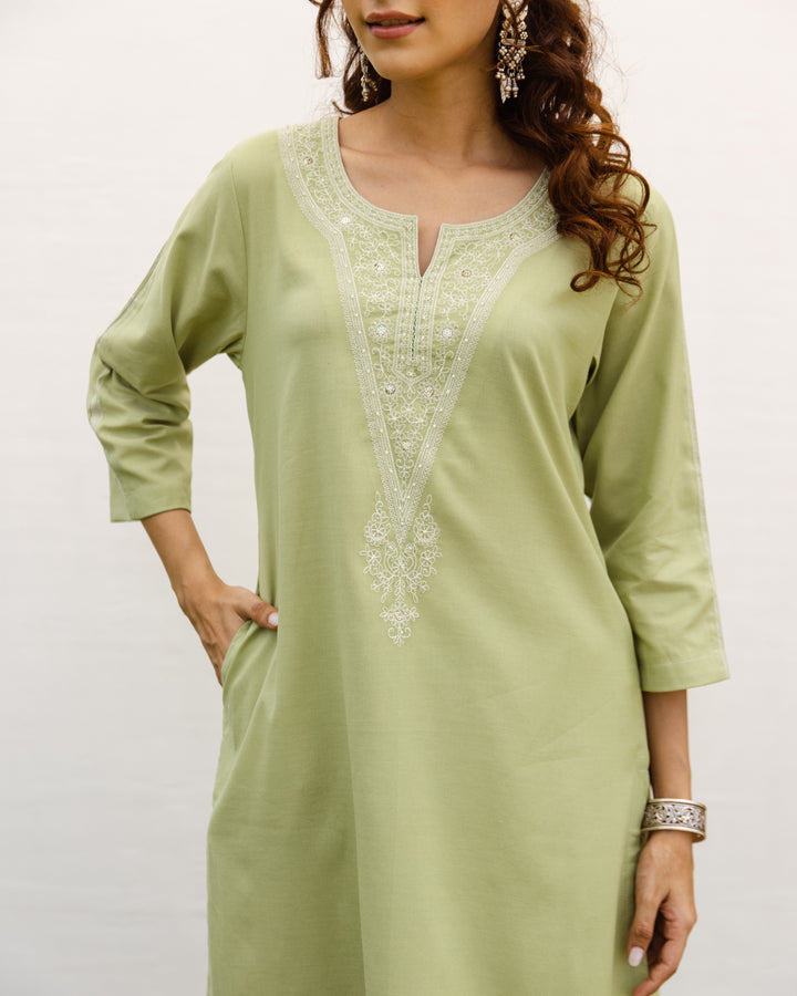 Soft Green South Handloom Complete Suit Set For Women's