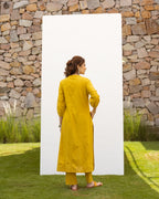 Mustard Cotton Handloom Kurta Pant Set For Women's
