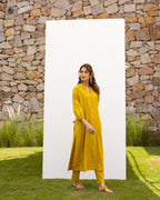Mustard Cotton Handloom Kurta Pant Set For Women's