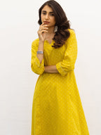 Yellow Cotton Printed Kurta For Women's
