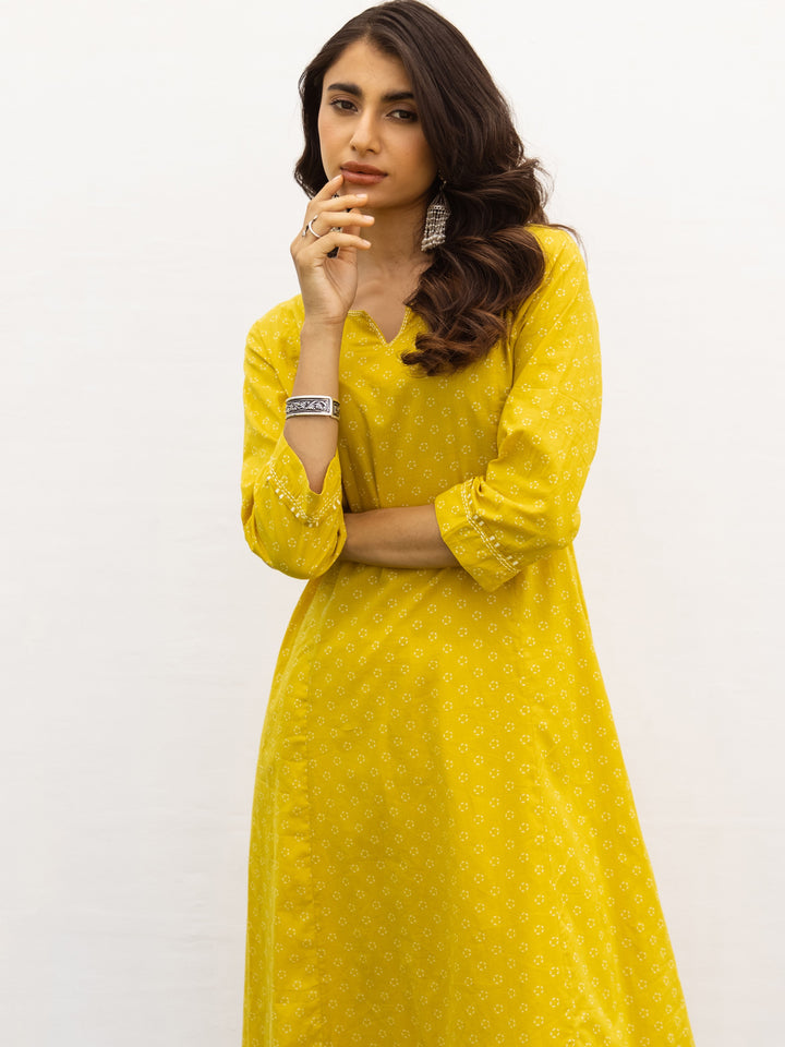 Yellow Cotton Printed Kurta For Women's