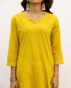 Yellow Cotton Printed Kurta For Women's
