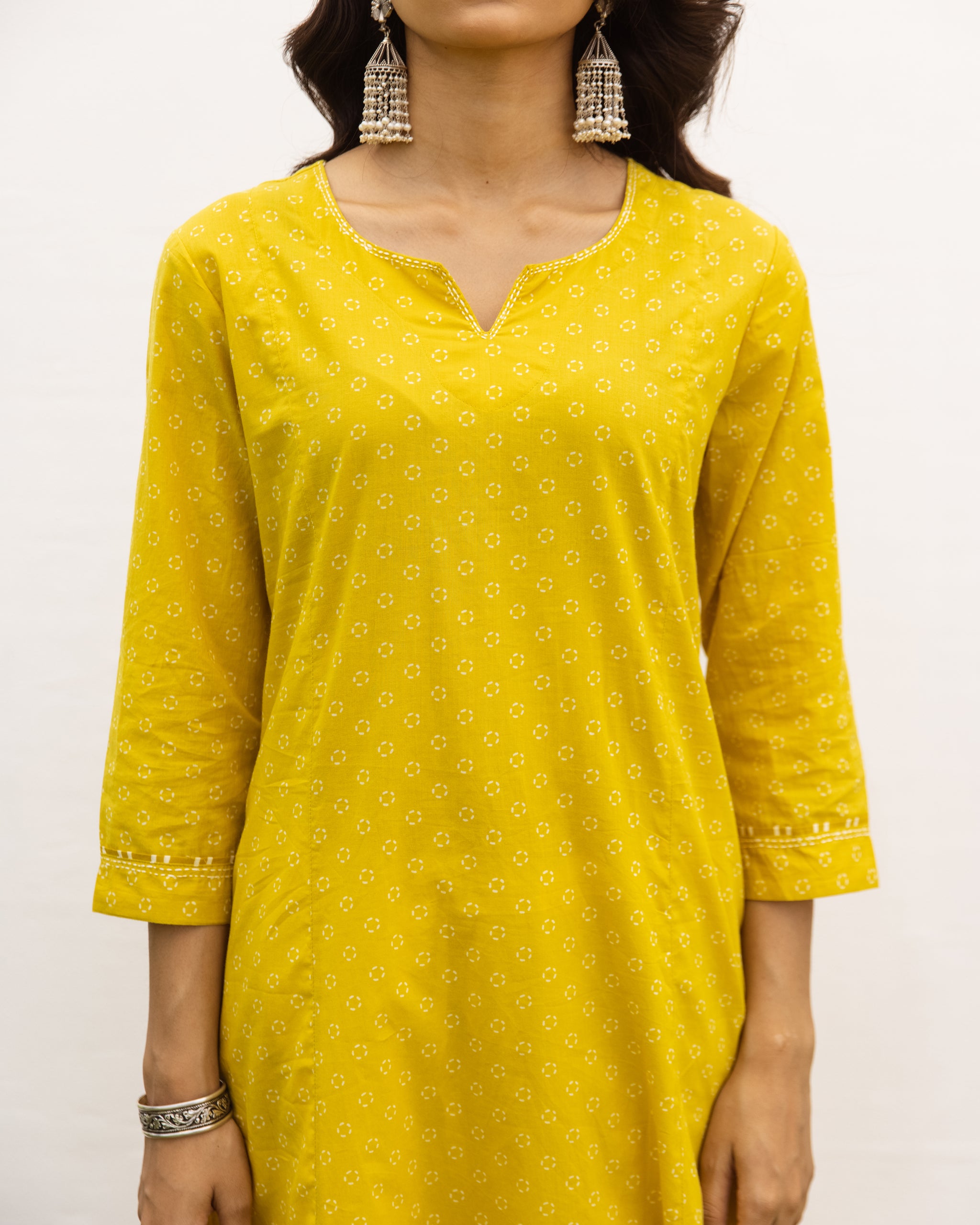 Yellow Cotton Printed Kurta For Women's