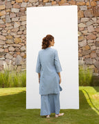 Powder Blue Cotton handloom Kurta Pant Set For Women's