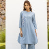 Powder Blue Cotton handloom Kurta Pant Set For Women's
