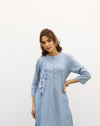 Powder Blue Cotton handloom Kurta Pant Set For Women's