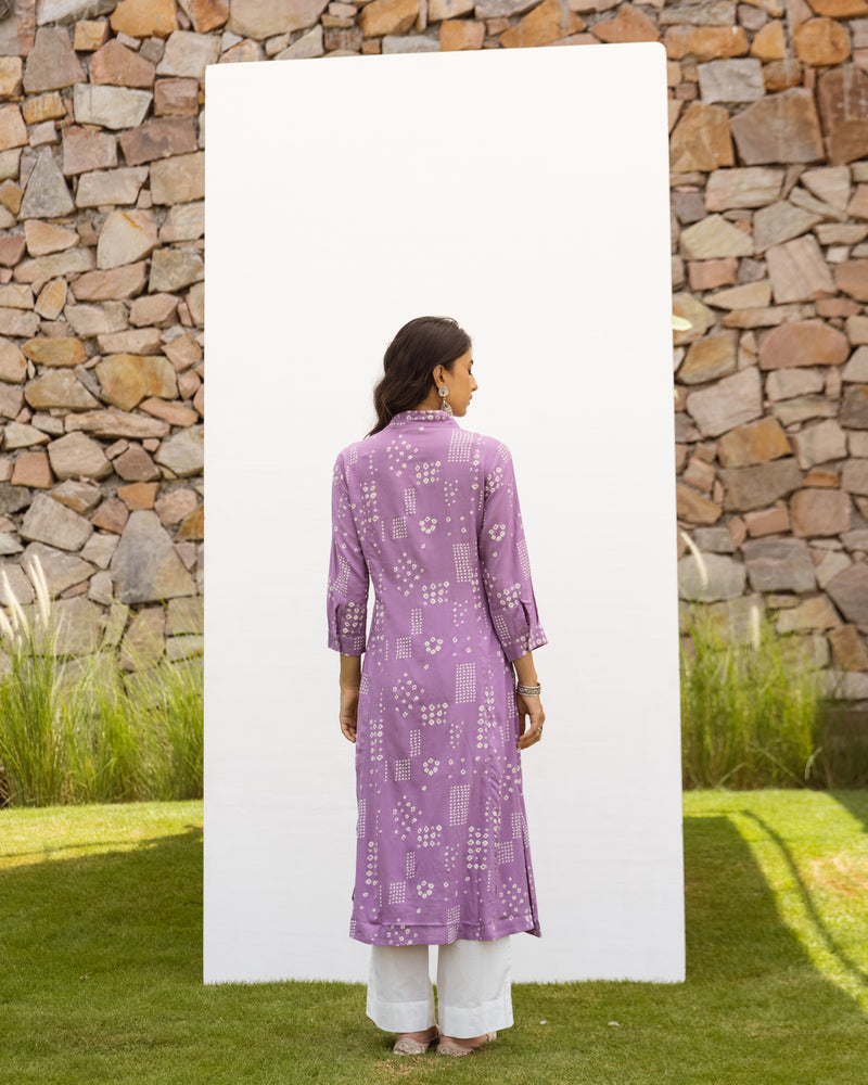Lavender Cotton Handloom V-Neck Kurta For Women's