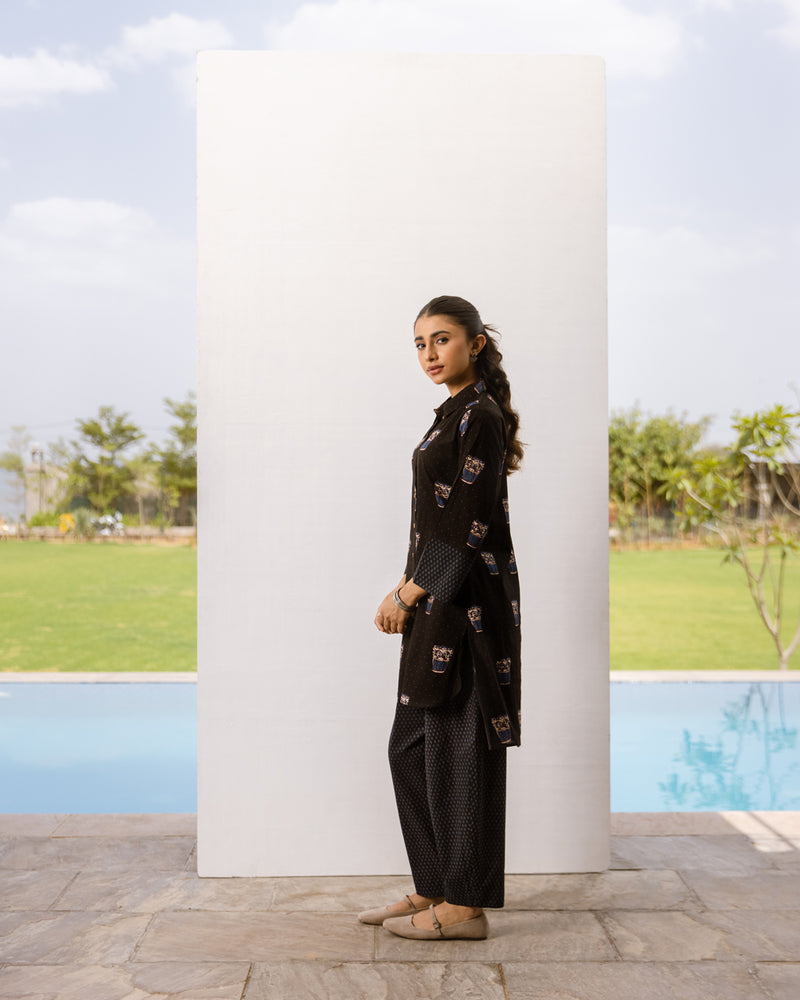 Black Cotton Printed Kurta Pant Set For Women's
