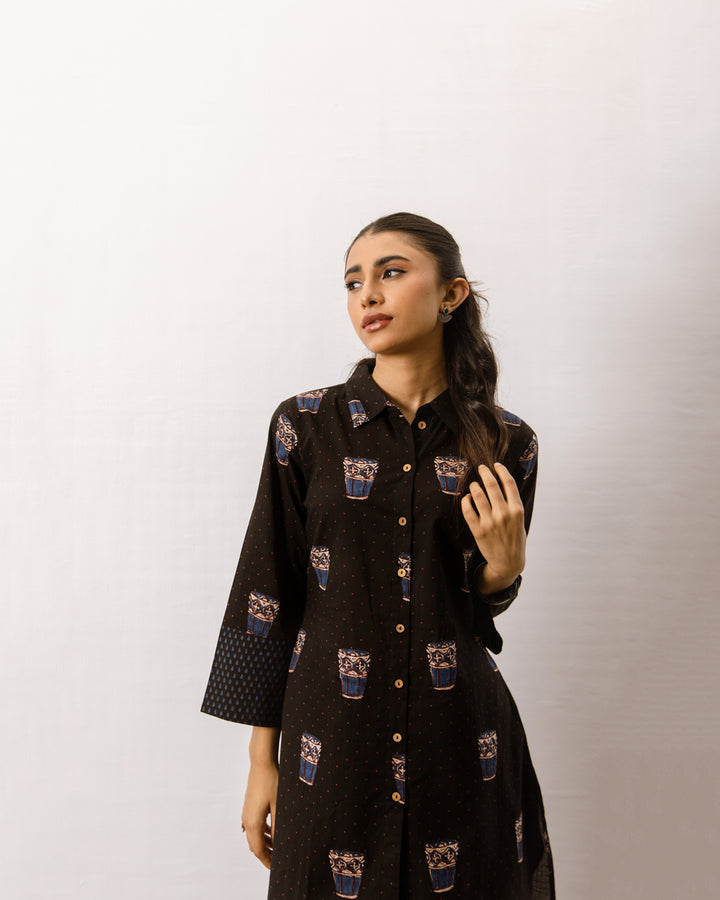 Black Cotton Printed Kurta Pant Set For Women's
