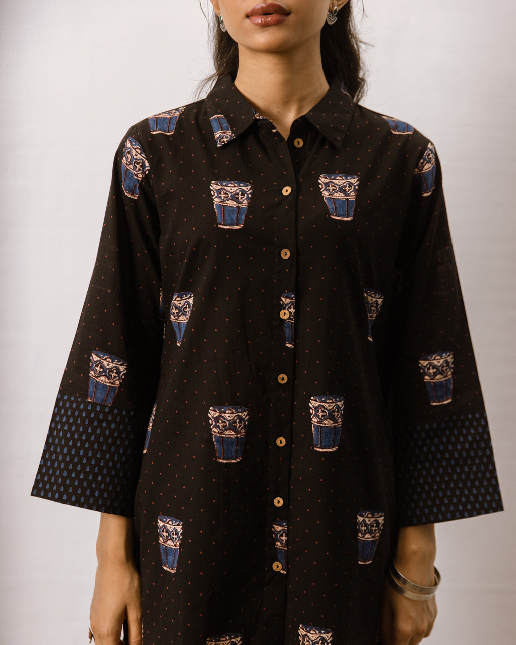 Black Cotton Printed Kurta Pant Set For Women's