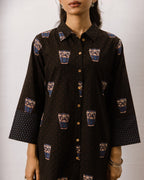Black Cotton Printed Kurta Pant Set For Women's