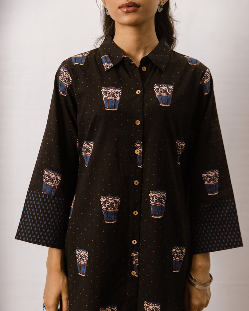 Black Cotton Printed Kurta Pant Set For Women's