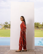 Rust Red Cotton Kurta Pant Set For Women's