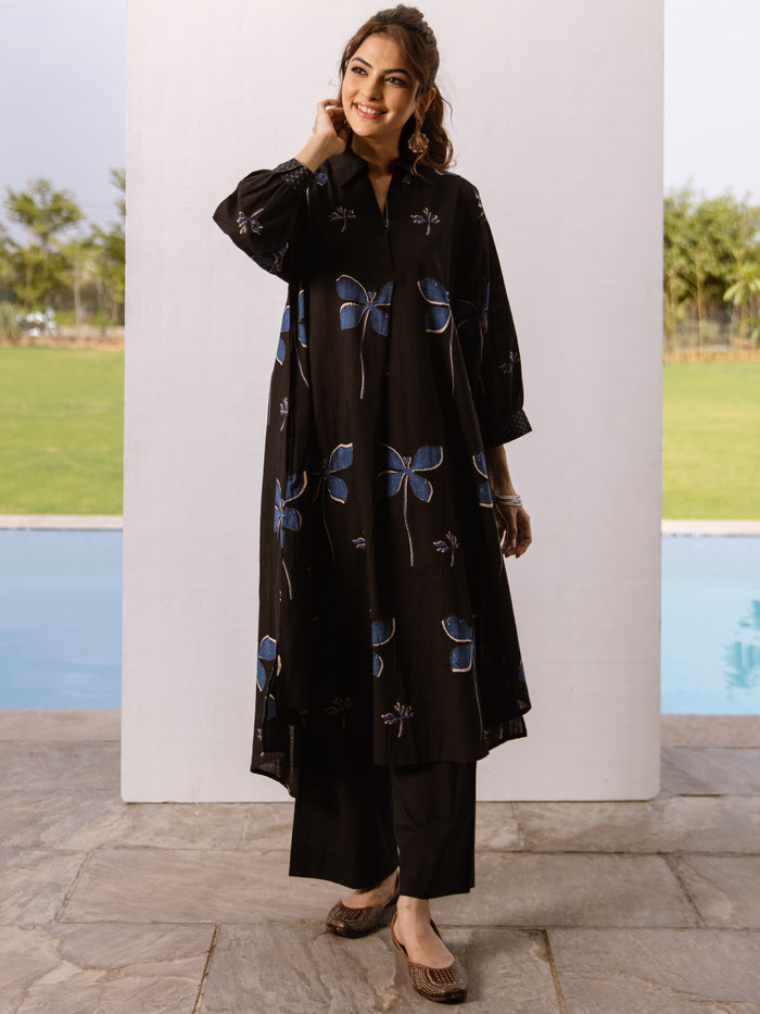 Black Dragonfly Cotton Kurta For Women's