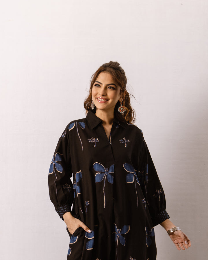 Black Dragonfly Cotton Kurta For Women's
