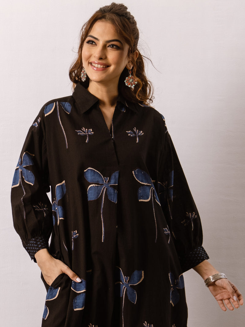Black Dragonfly Cotton Kurta For Women's