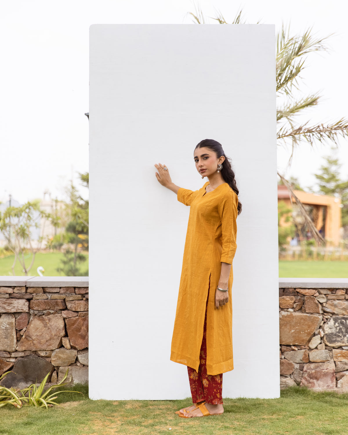 Mustard Cotton Slub Kurta For Women's