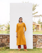 Mustard Cotton Slub Kurta For Women's