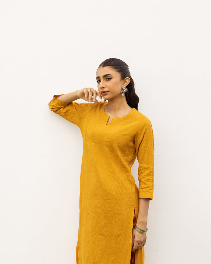 Mustard Cotton Slub Kurta For Women's
