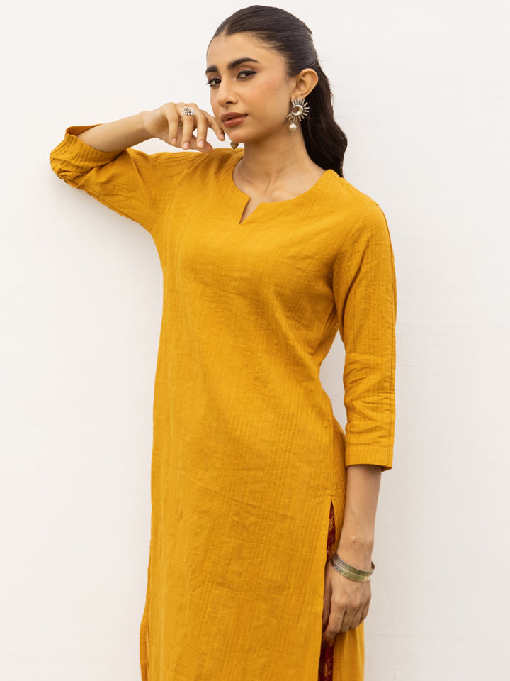Mustard Cotton Slub Kurta For Women's