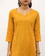 Mustard Cotton Slub Kurta For Women's