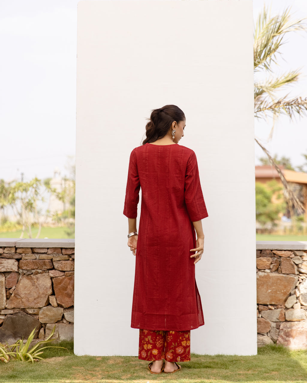 Maroon Cotton Slub Kurta For Women's