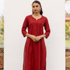 Maroon Cotton Slub Kurta For Women's