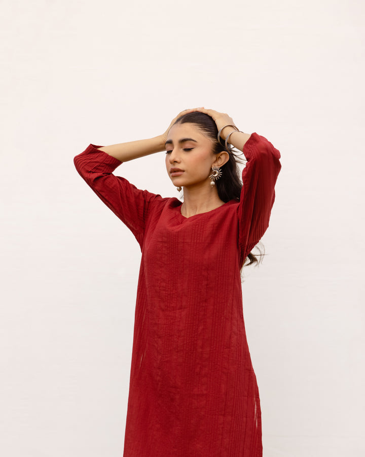 Maroon Cotton Slub Kurta For Women's