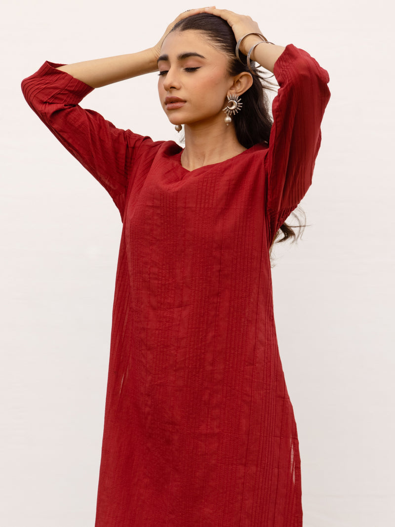 Maroon Cotton Slub Kurta For Women's