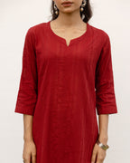 Maroon Cotton Slub Kurta For Women's