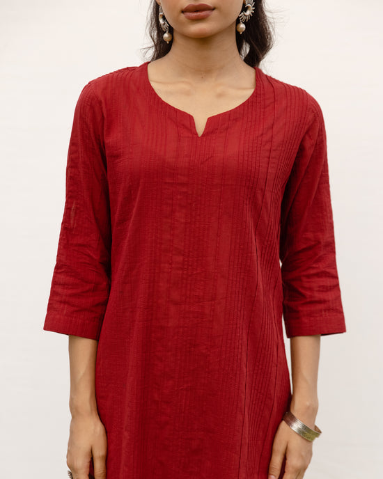 Maroon Cotton Slub Kurta For Women's