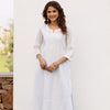 White Cotton Slub Round Neck Kurta For Women's