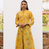 Yellow Cotton Round Neck Floral Print Kurta For Women's