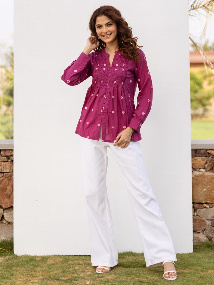 Falsa Bandhani Cotton Short Top For Women's