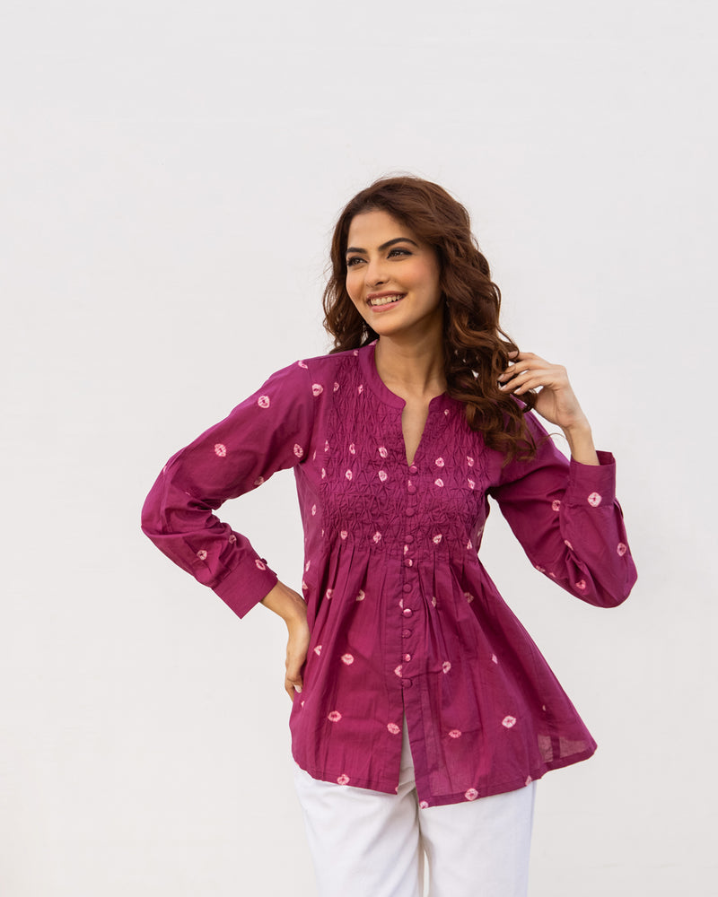 Falsa Bandhani Cotton Short Top For Women's