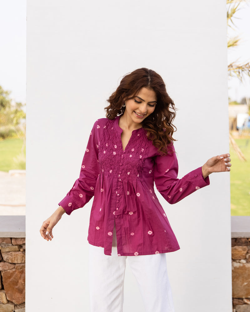 Falsa Bandhani Cotton Short Top For Women's