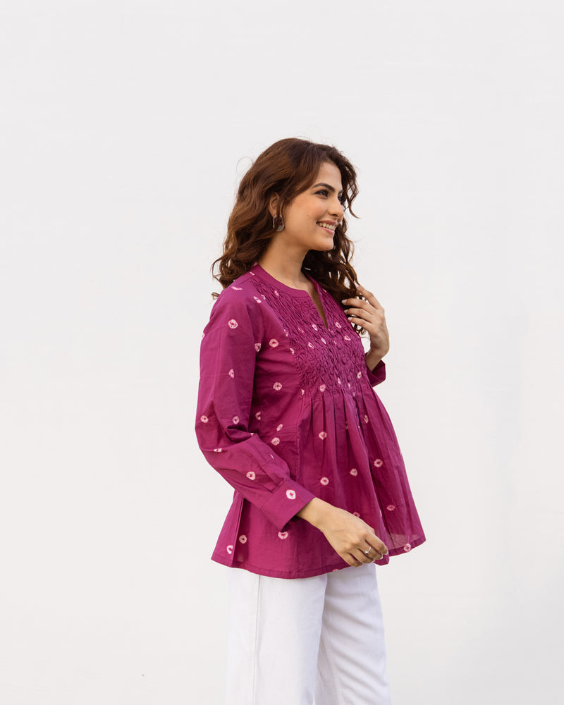 Falsa Bandhani Cotton Short Top For Women's