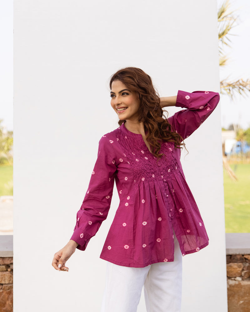 Falsa Bandhani Cotton Short Top For Women's