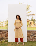 Beige Cotton Flax Kurta For Women's