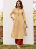Beige Cotton Flax Kurta For Women's