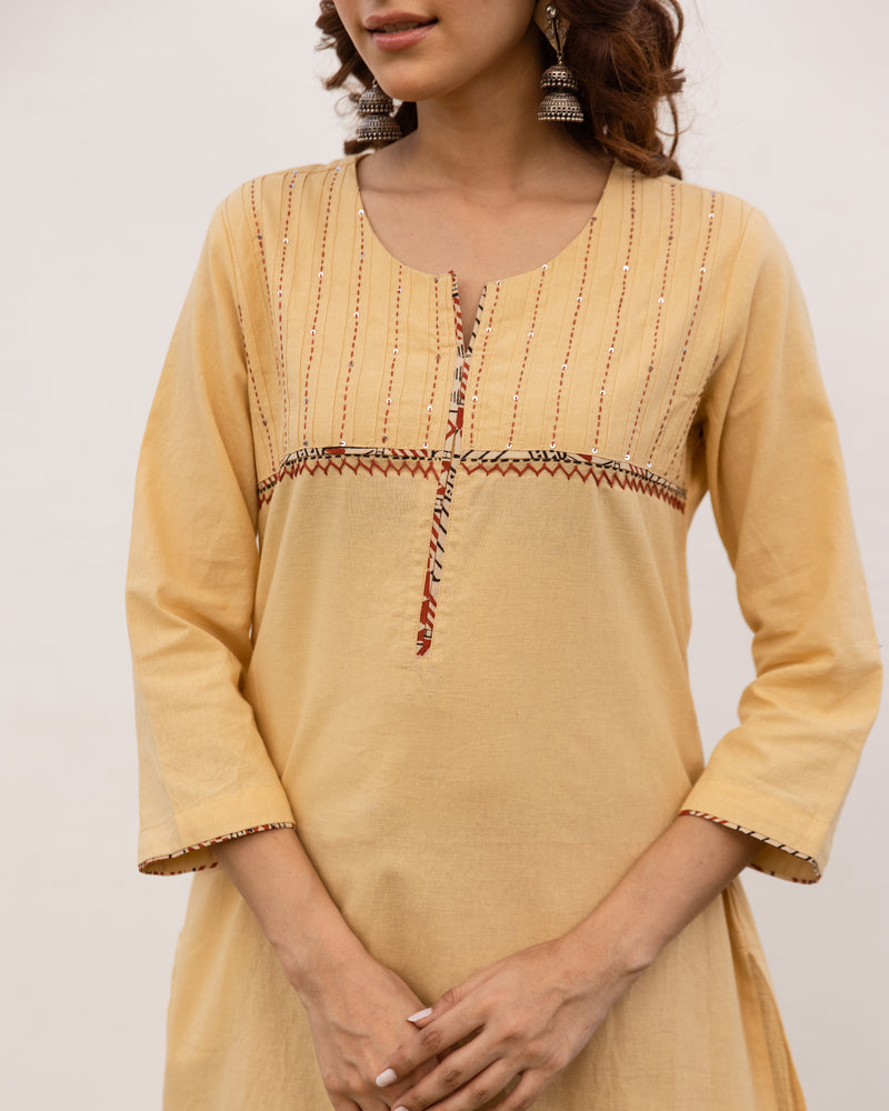 Beige Cotton Flax Kurta For Women's