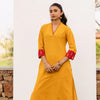 Mustard Cotton Flax Kurta Pant Set For Women's