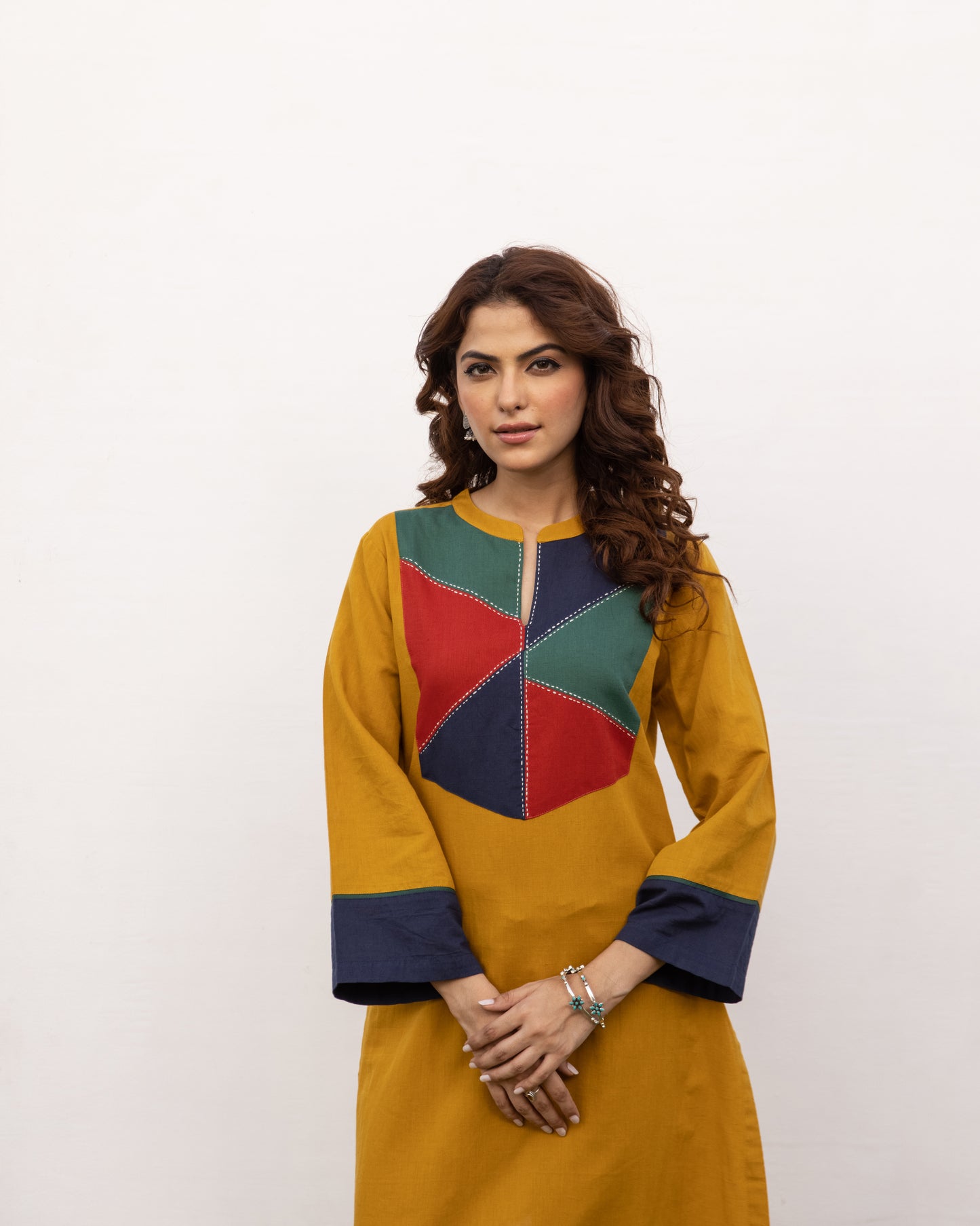 Mustard Cotton Linen Kurta Pant Set For Women's