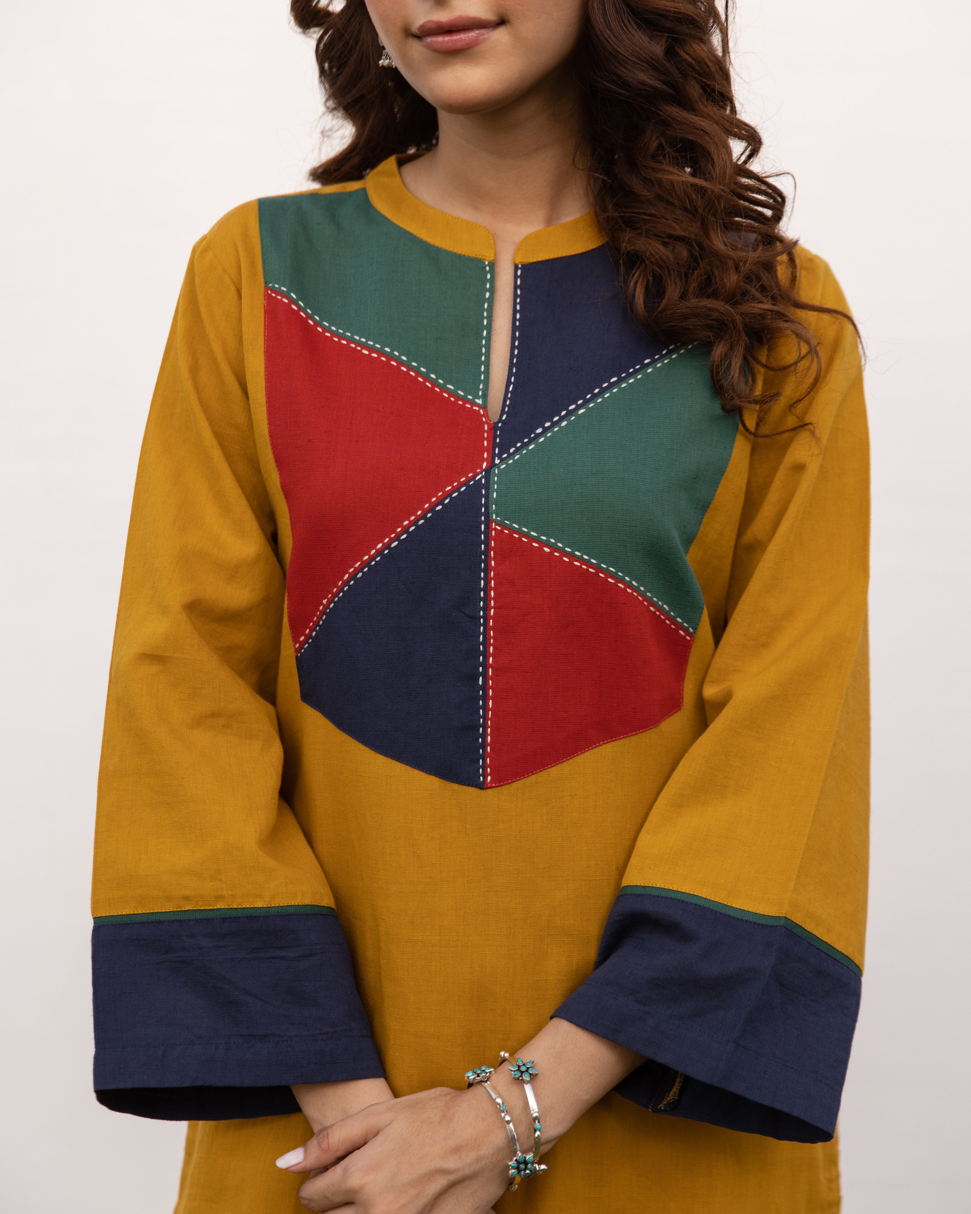 Mustard Cotton Linen Kurta Pant Set For Women's