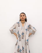 White Floral Printed Kurta Pant Set For Women's