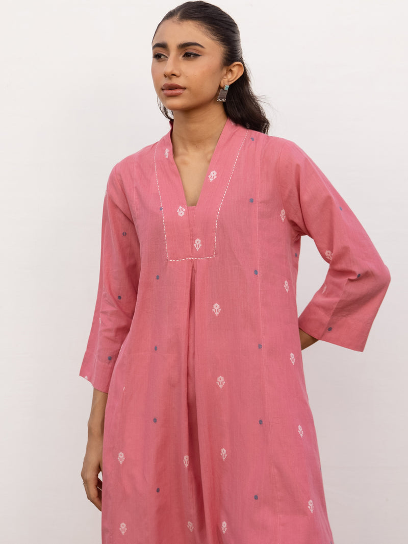 Rose pink Cotton Handloom Round Neck Kurta For Women's