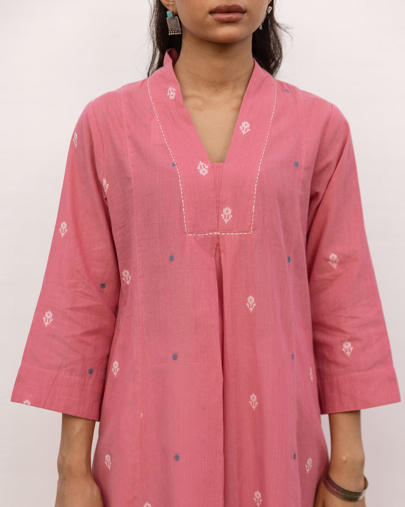 Rose pink Cotton Handloom Round Neck Kurta For Women's