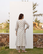 White Cotton Handloom Kurta Pant Set For Women's