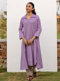 Lavender Cotton Handloom Kurta Pant Set For Women's